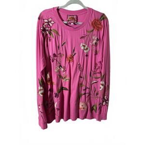 Beautiful Design!!  Johnny Was Pink Floral Embroidered Long Sleeve Top XL